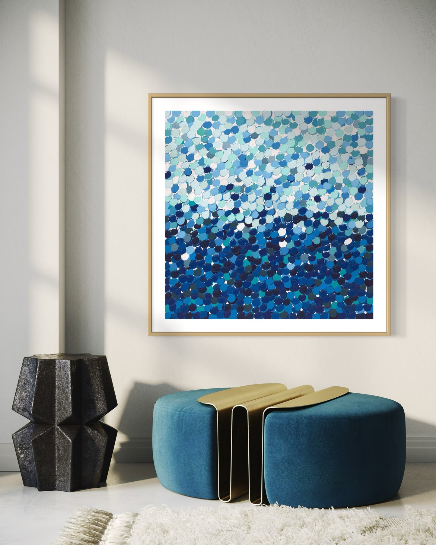 blue and white limited edition art print dotty