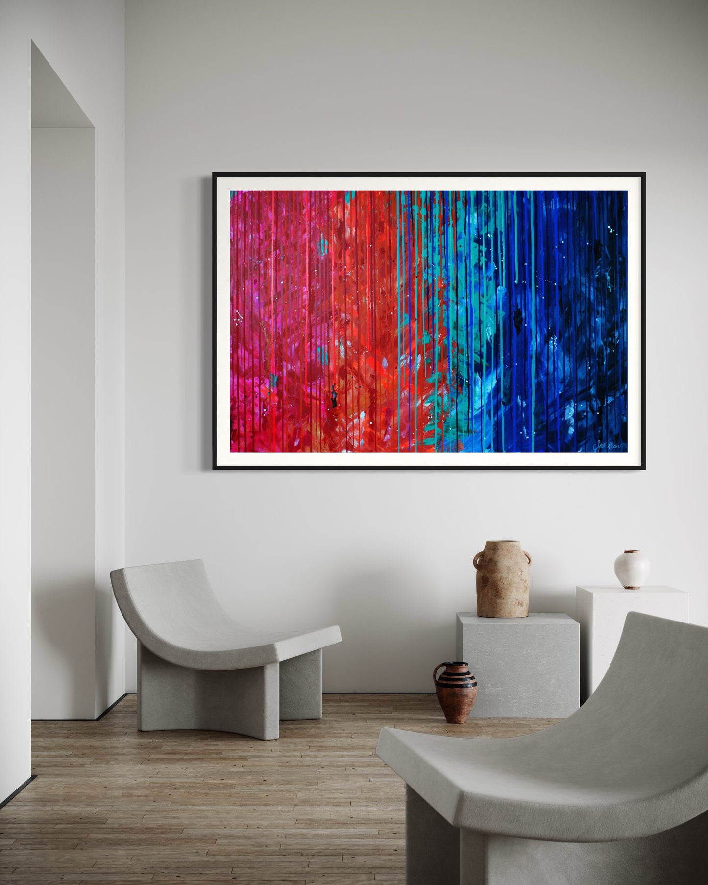 orange and blue art print as seen on the block