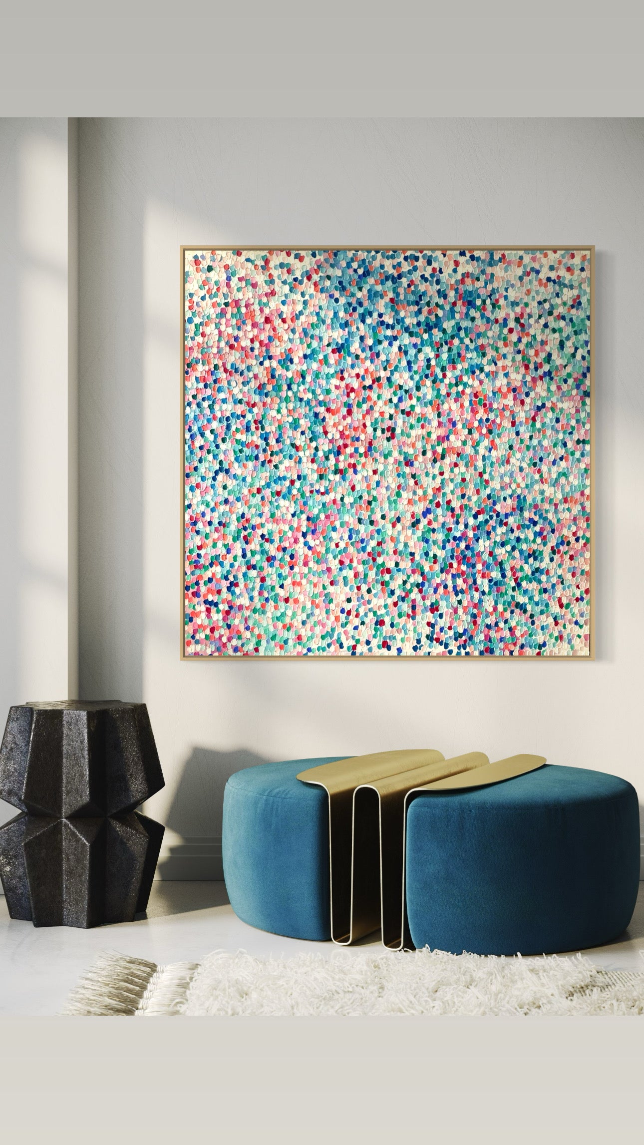 wildflowers inspired abstract painting pink, blue and green color palette