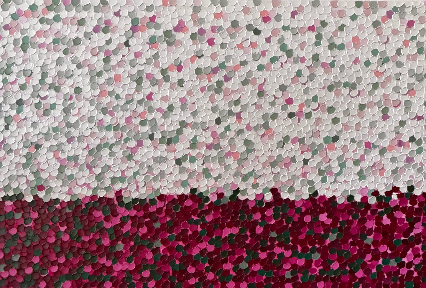 “Pink and Sage Snowstorm” - 100 x 150cm